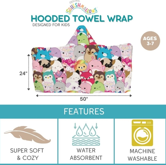 Squishmallows Swim Kids Squishmallow Hooded Towel Wrap By Kelly Toy